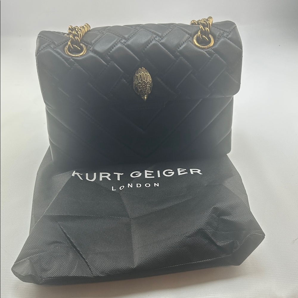 Kurt Geiger Black Quilted Shoulder Bag with Gold Chain